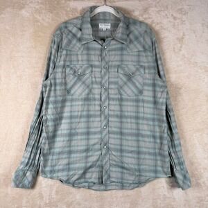 TECOVAS Mens Long Sleeve Green Plaid Western Shirt Pearl Snap Button Down Size L